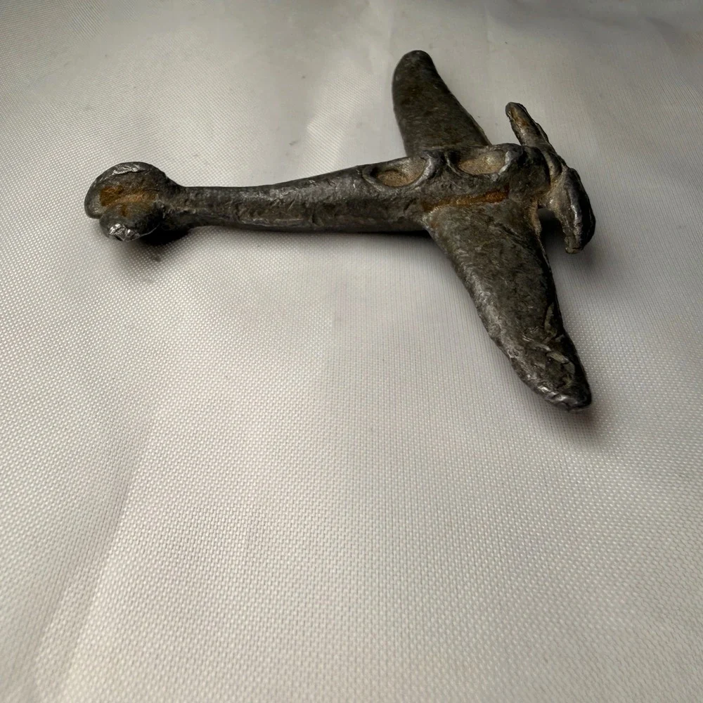 Vtg WW2 Airplane Cast Metal Toy Fighter Style 2 Inch Silver Miniature Propeller